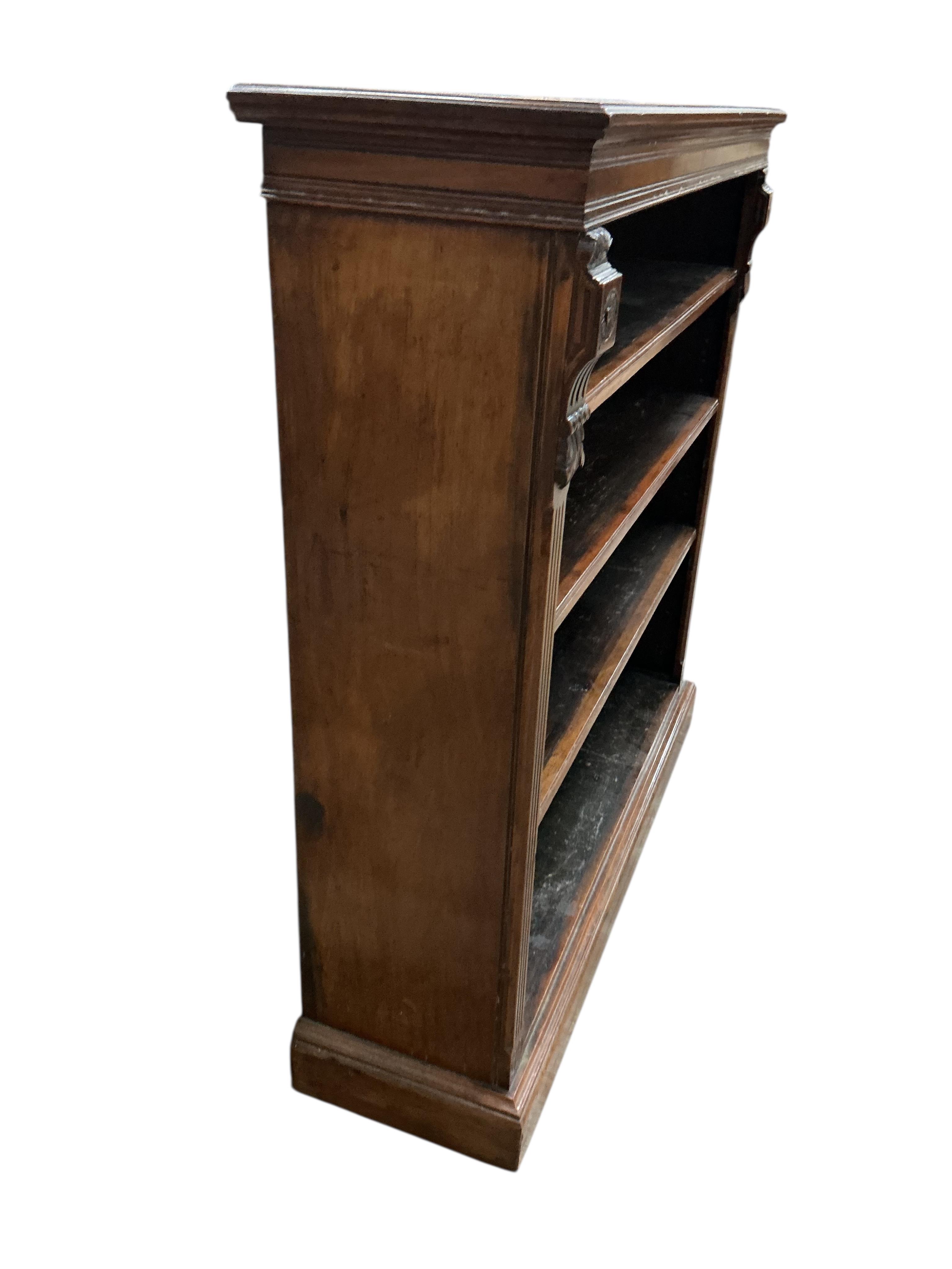A late Victorian mahogany open bookcase, width 96cm, depth 31cm, height 111cm